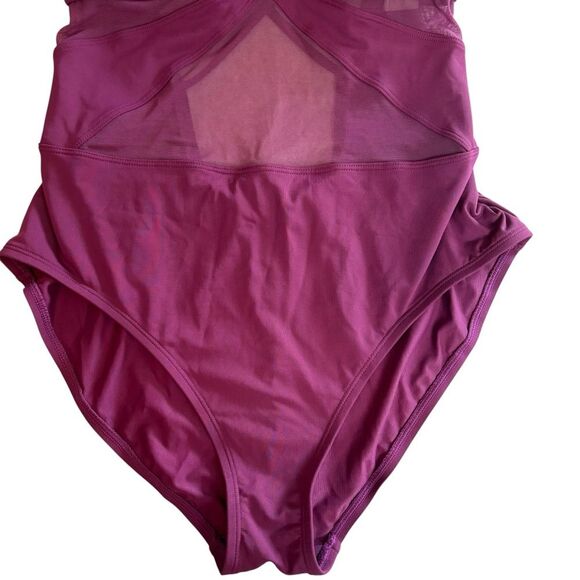 Bleu Rod Beattie V-Neck Mesh Strappy Cross-Back One Piece Purple Swimsuit Sz. 12 - Picture 6 of 12